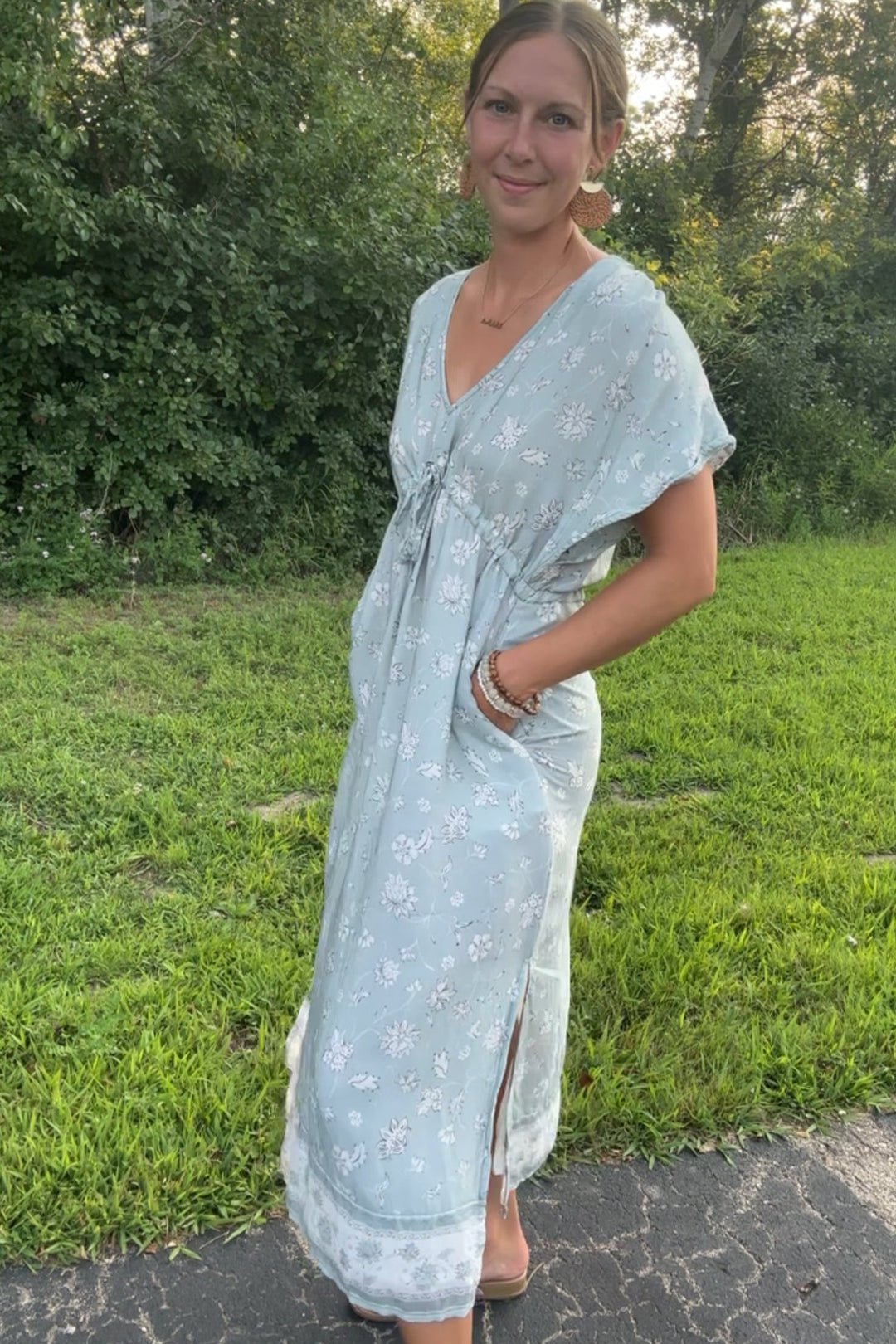 Gathered Maxi Dress in Sage Green