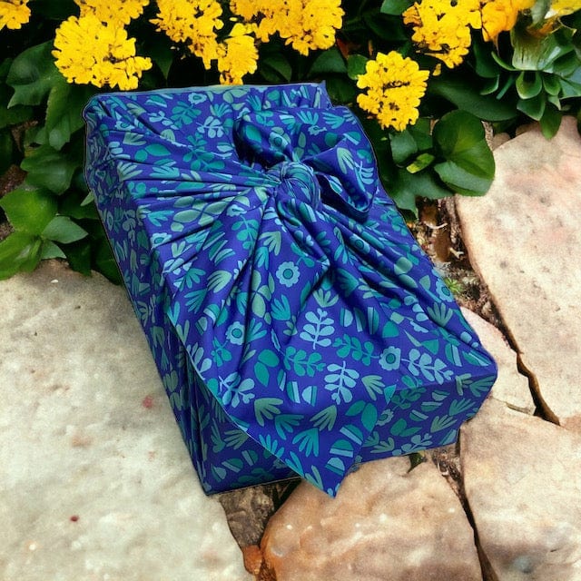 Extra Large Reusable Cloth Furoshiki Gift Wrap | Blue Botanical