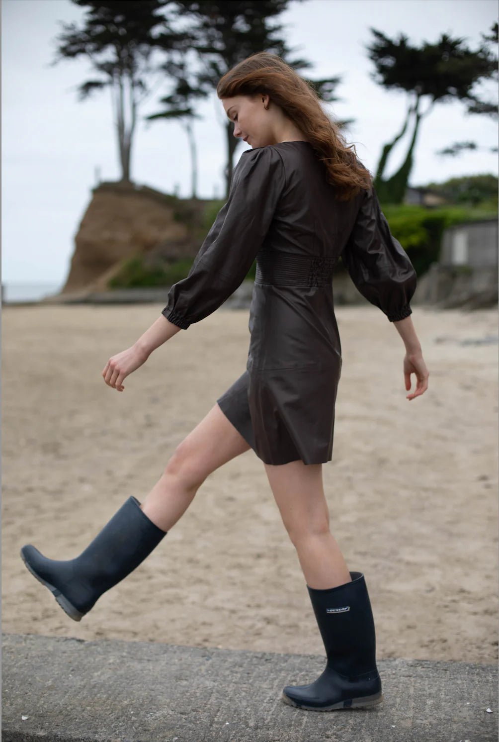 Long sleeve organic vegan leather dress