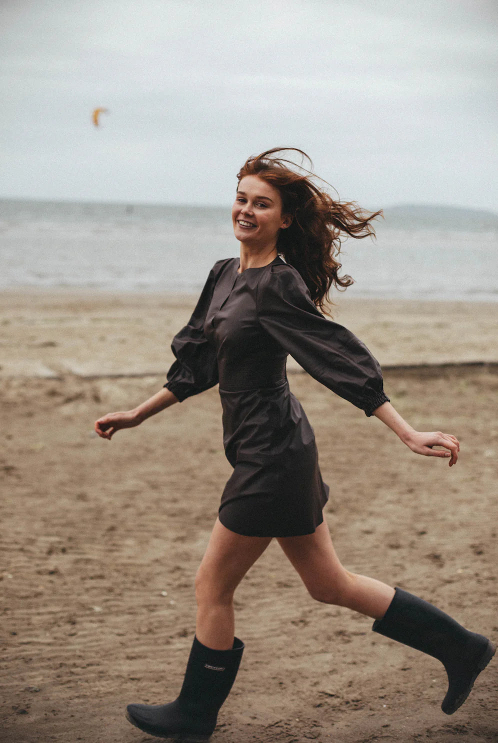 Long sleeve organic vegan leather dress