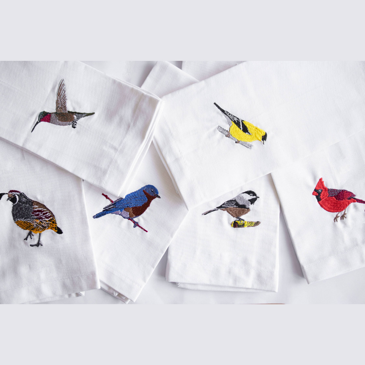 Tea Towel with Embroidered Bird