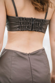 Organic vegan leather skirt with drapery