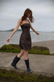 Organic vegan leather strapless dress