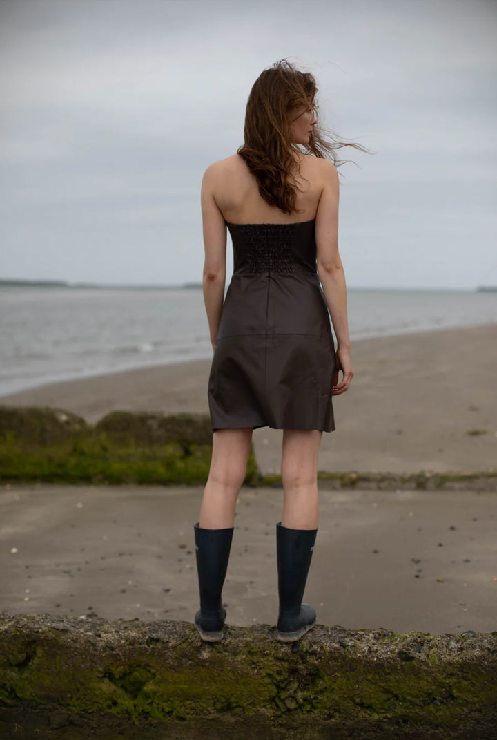 Organic vegan leather strapless dress