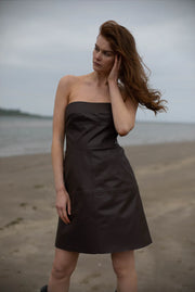 Organic vegan leather strapless dress