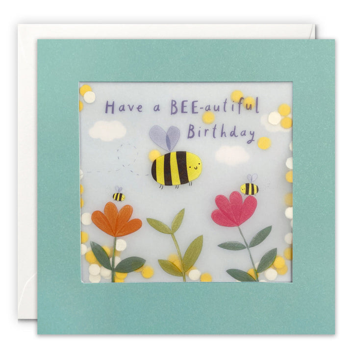 Bee and Flowers Birthday Card with Paper Confetti - Paper Shakies