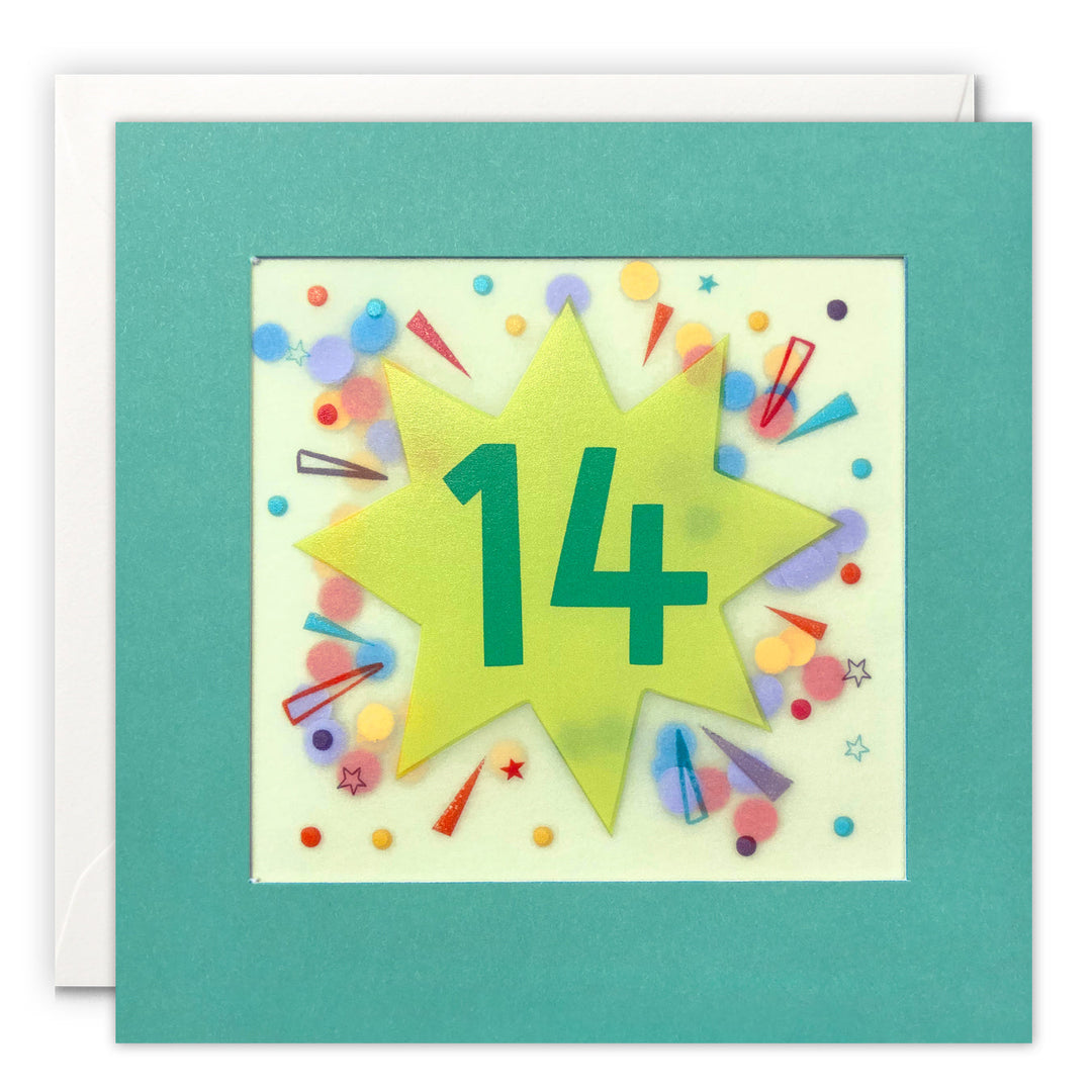 Age 14 Star Birthday Card with Paper Confetti - Paper Shakies