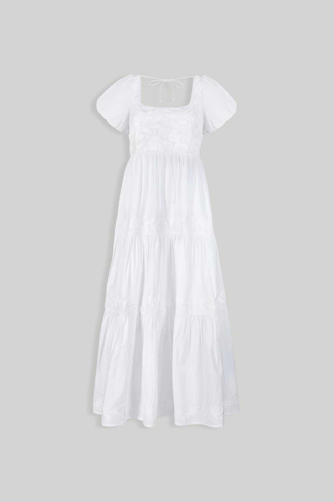 Puff Sleeve Embroidered Tiered Dress