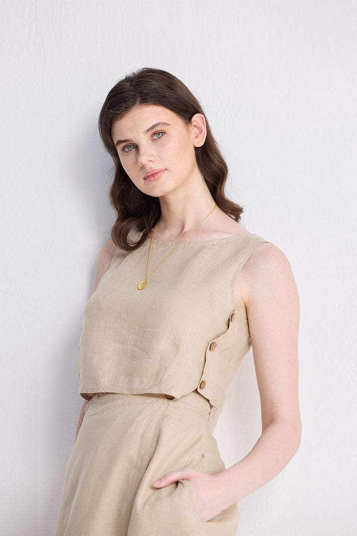 Boxy Crop Top in Neutral Beige