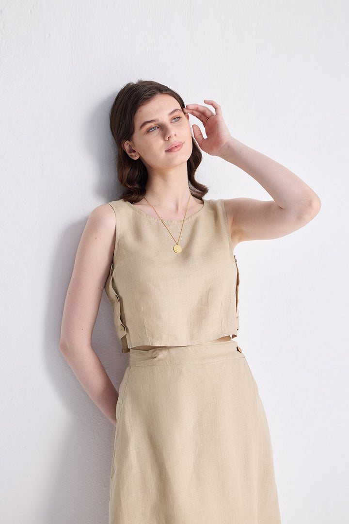 Boxy Crop Top in Neutral Beige