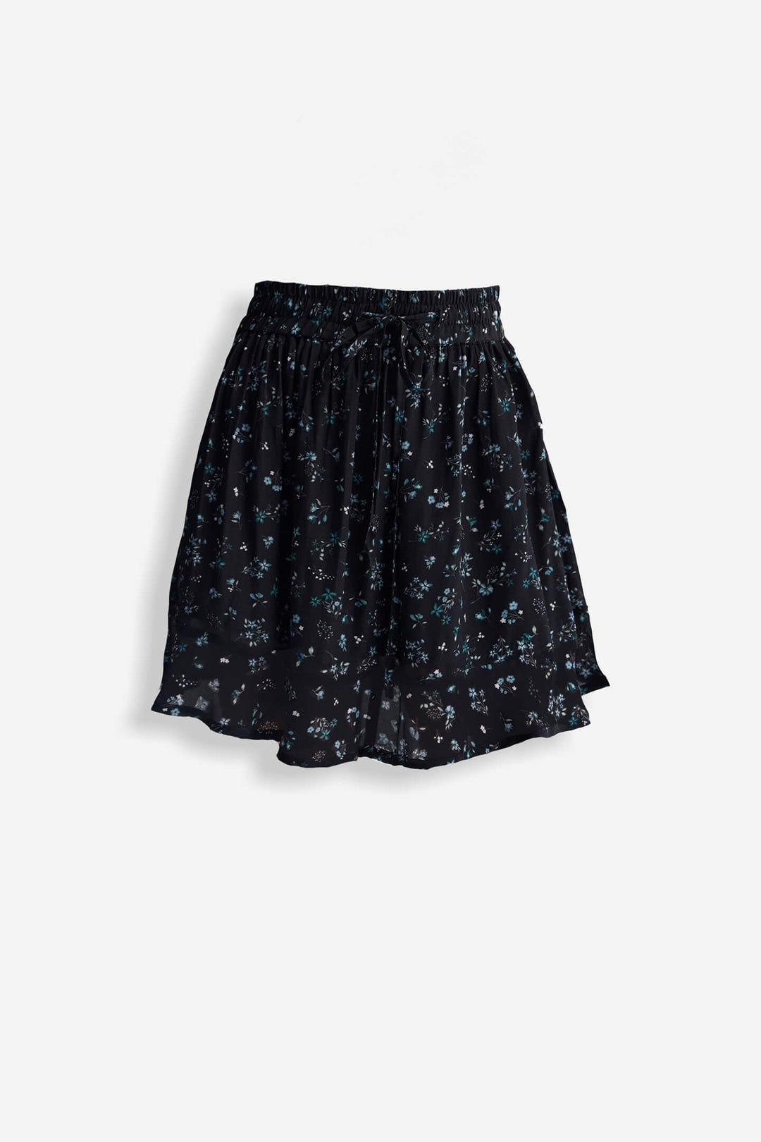 Drawstring Short Skirt in Dark Blue Florals