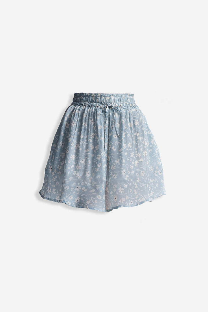 Drawstring Short Skirt in Light Blue Florals