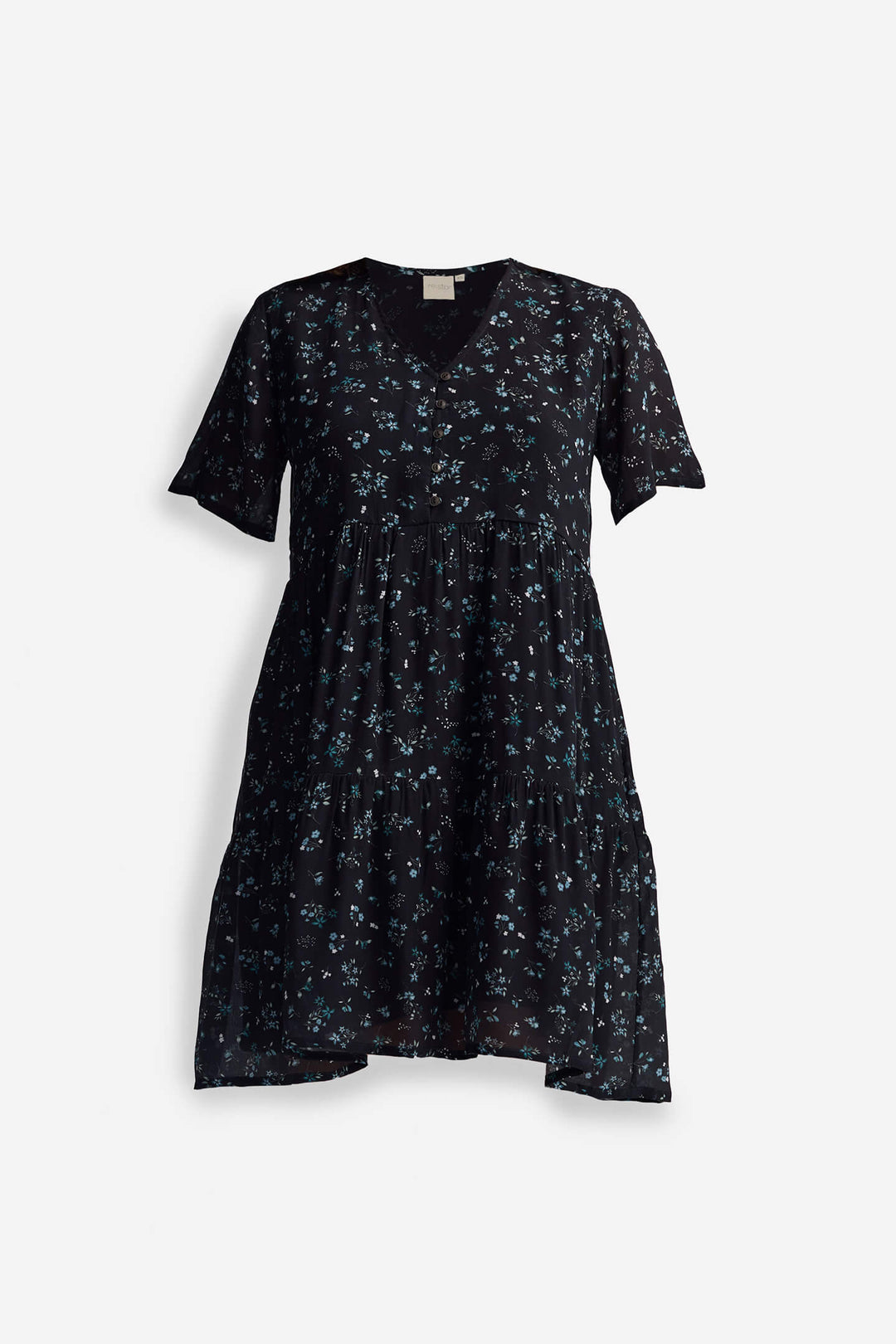 Floral Short Tiered Dress in Dark Blue