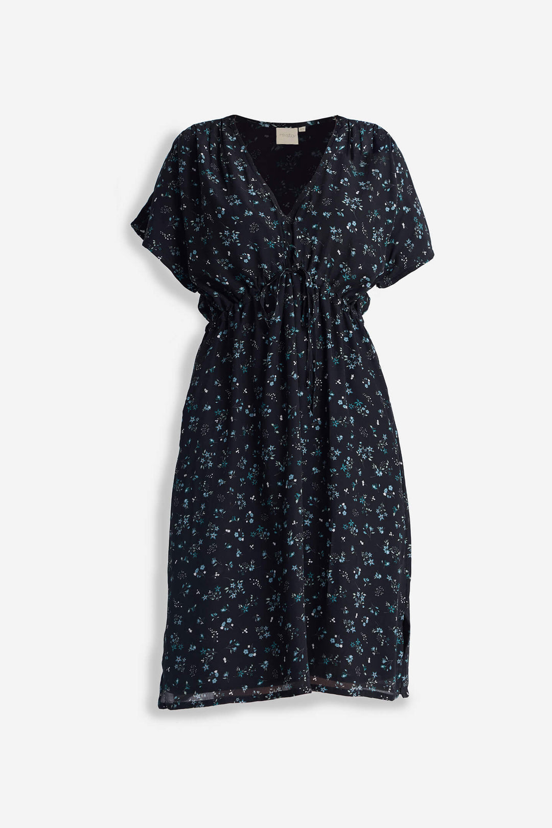 Gathered Knee-length Dress in Dark Blue Florals