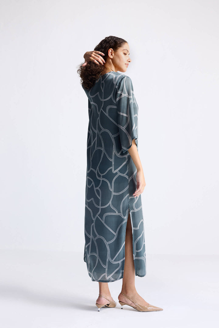 Maxi Dress with Side Slits in Abstract Stripes