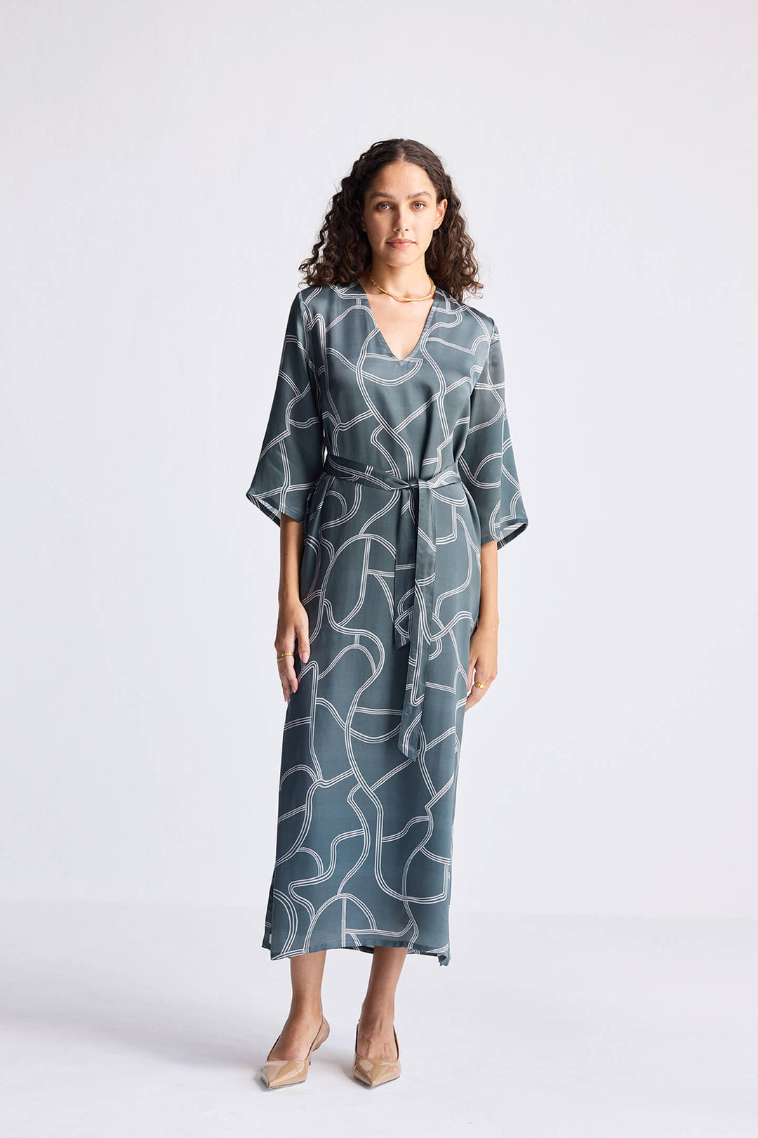 Maxi Dress with Side Slits in Abstract Stripes