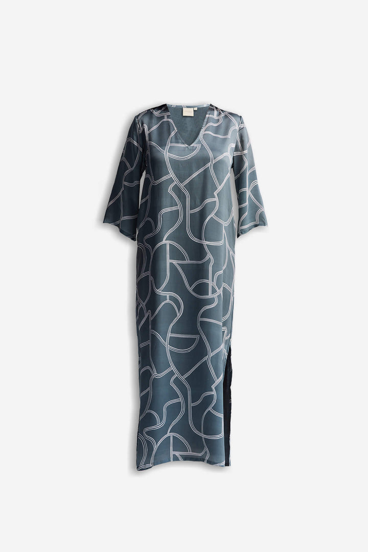 Maxi Dress with Side Slits in Abstract Stripes