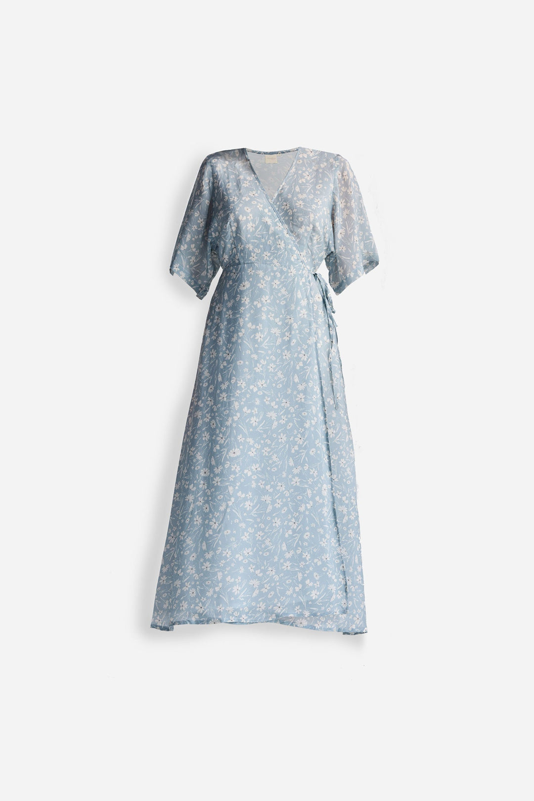 Maxi Wrap Dress in Light Blue Florals