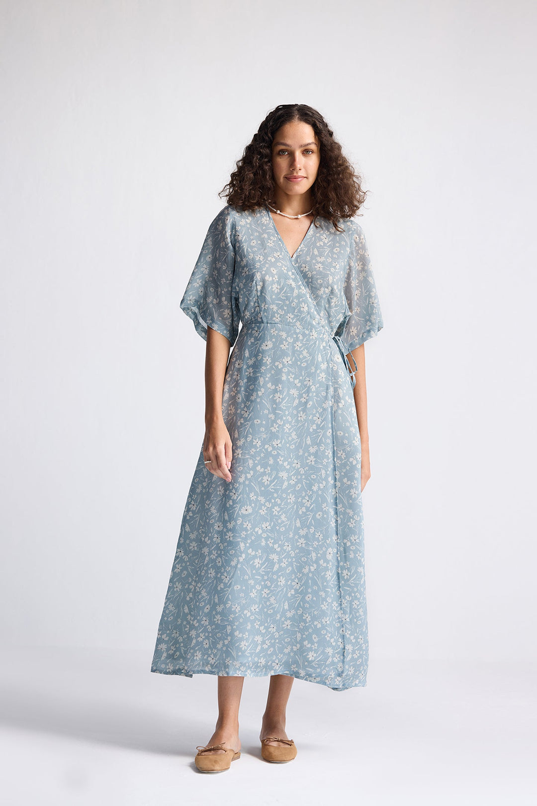 Maxi Wrap Dress in Light Blue Florals