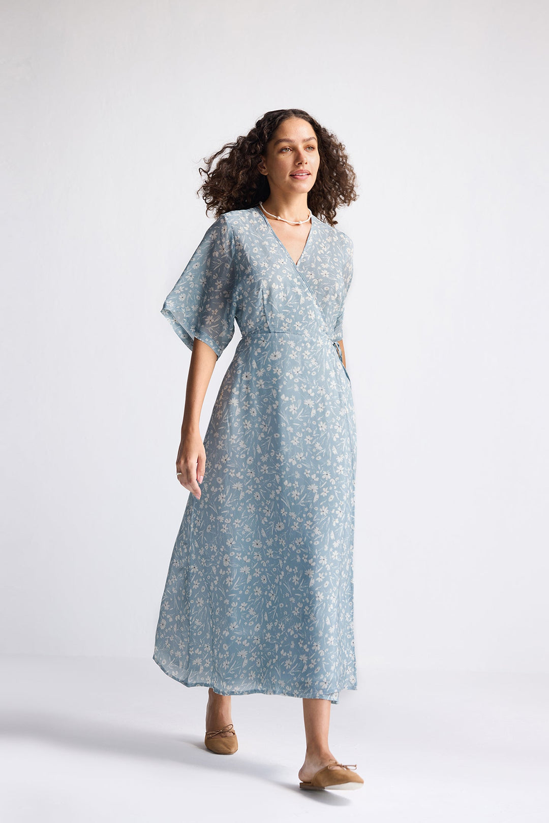 Maxi Wrap Dress in Light Blue Florals