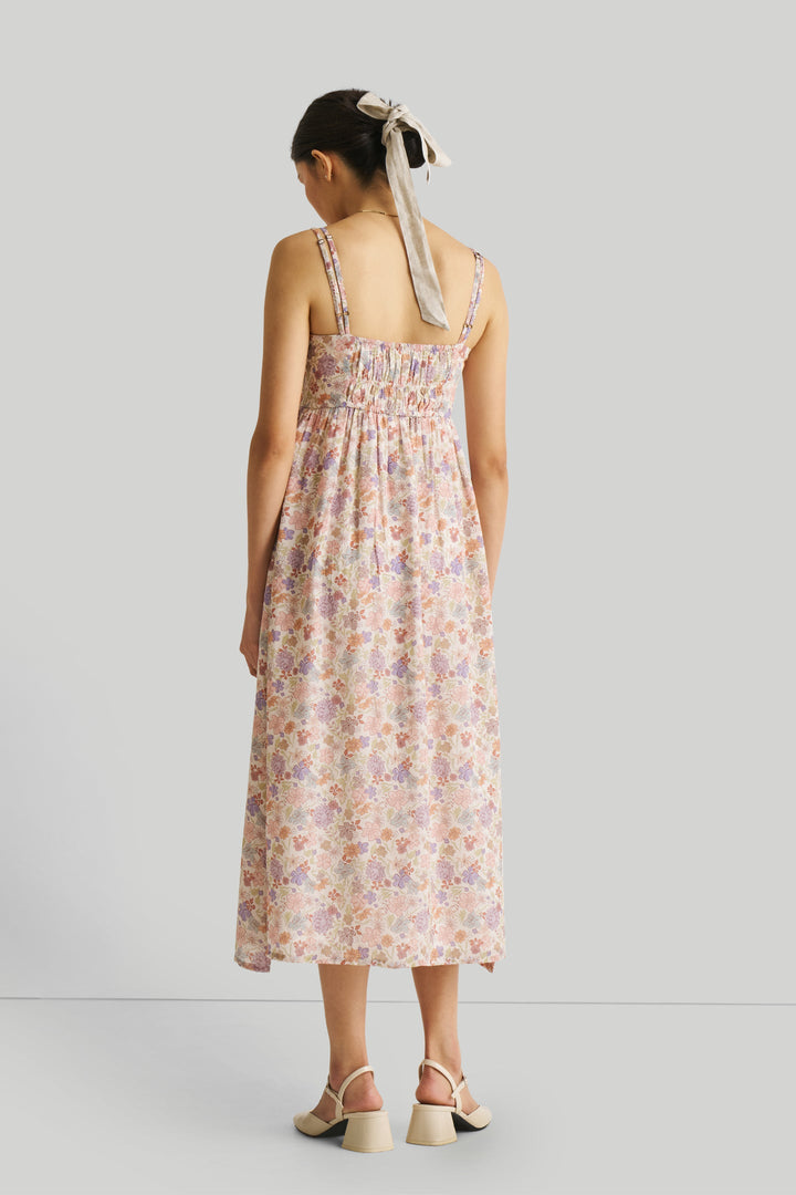 Strappy Gathered Floral Midi Dress