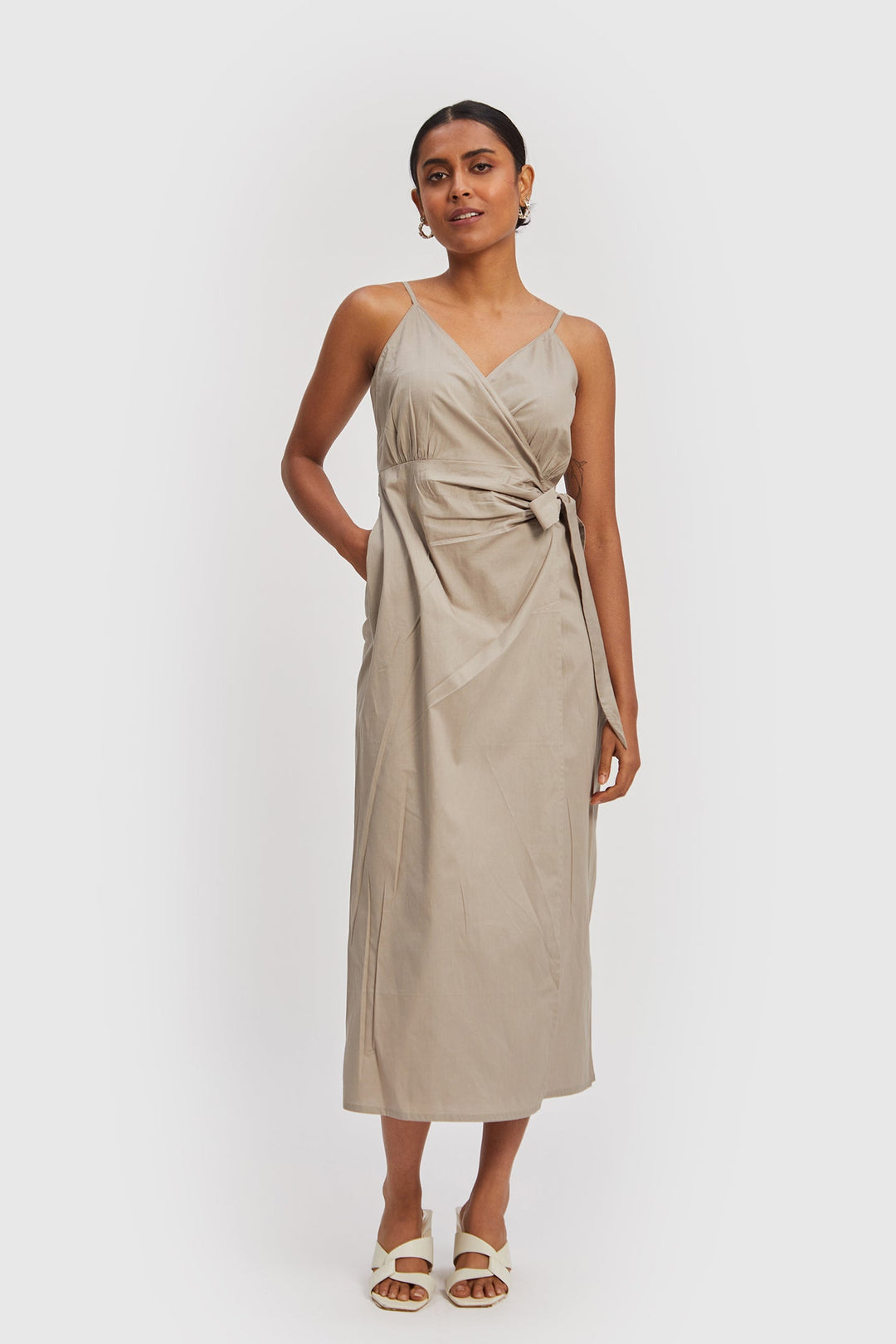 Strappy Wrap Dress in Ecru