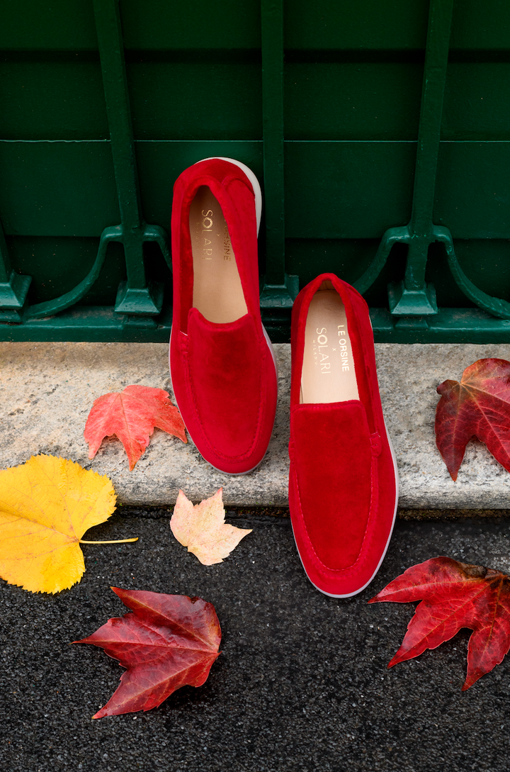 Vegan Velvet Loafer Red