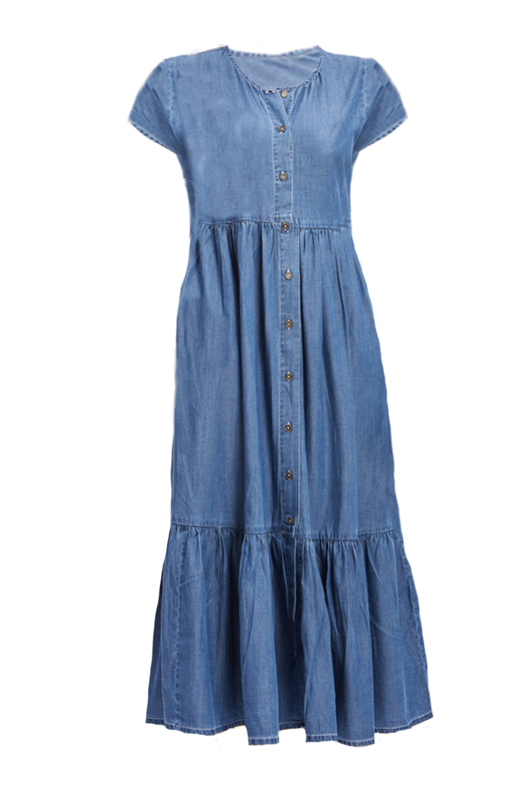 Tiered Denim Shirt Dress