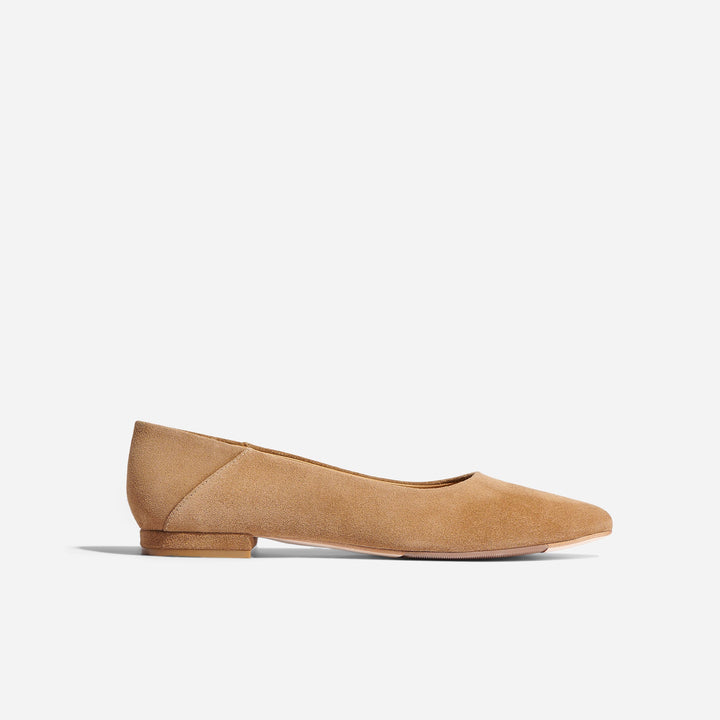 Fina Pointed Toe Flat Taupe Suede