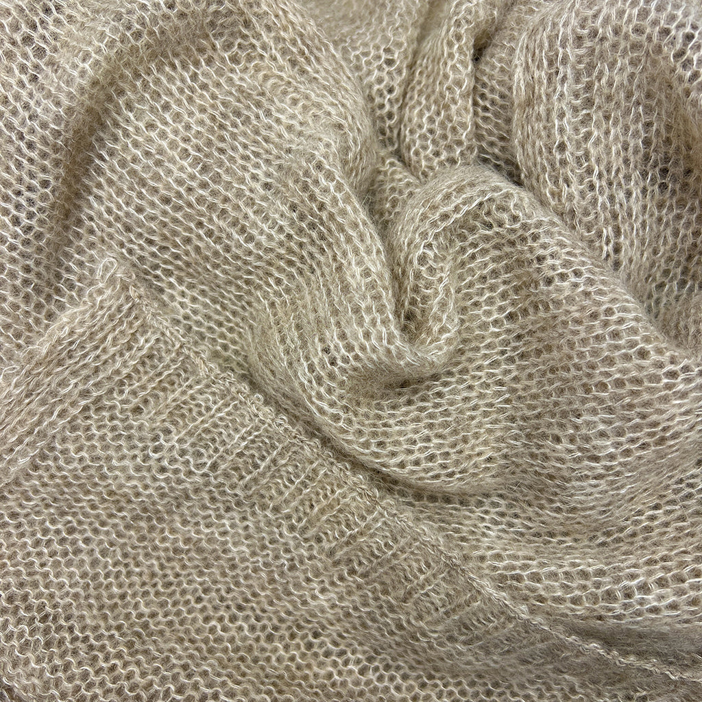 Soft Beige Handwoven Knit Alpaca Scarf