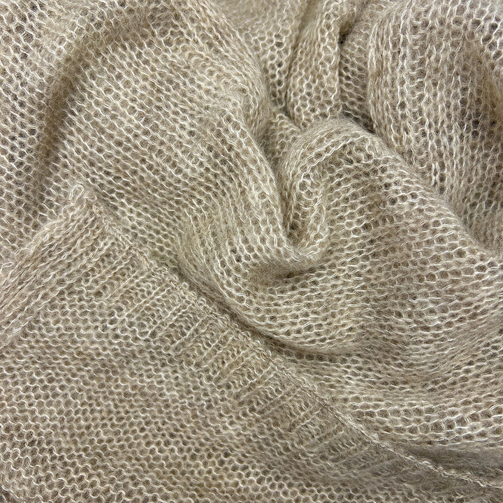 Soft Beige Handwoven Knit Alpaca Scarf