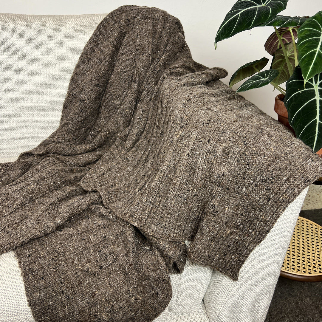 Mocha Cable Knit Alpaca Throw