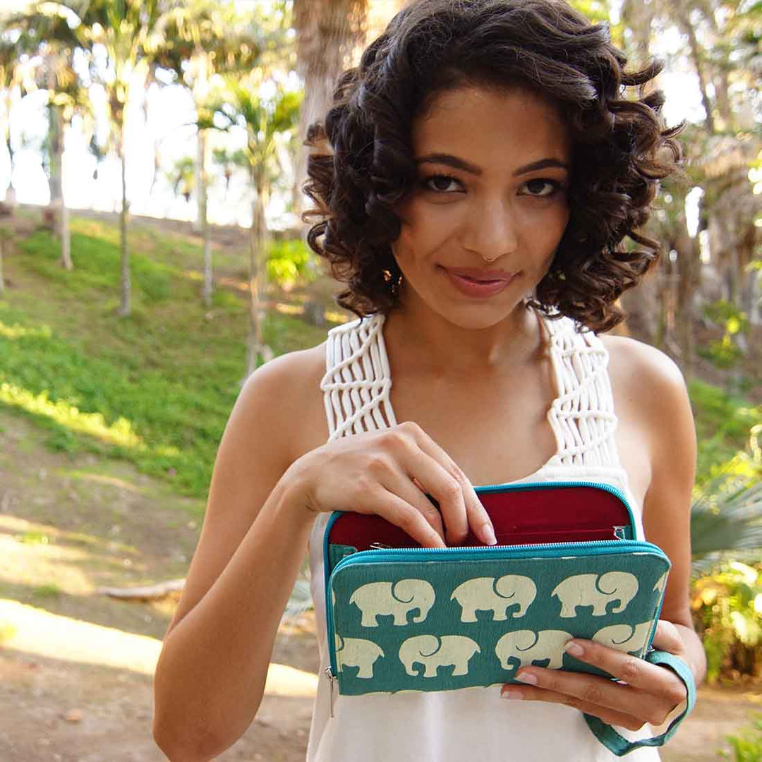 Cotton Travel Wallet-Elephant Prints