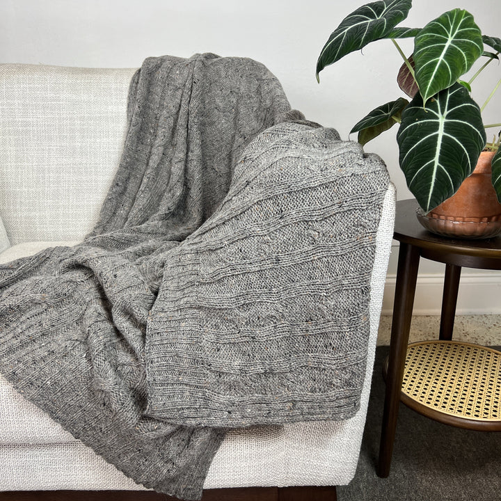 Smoke Gray Cable Knit Alpaca Throw