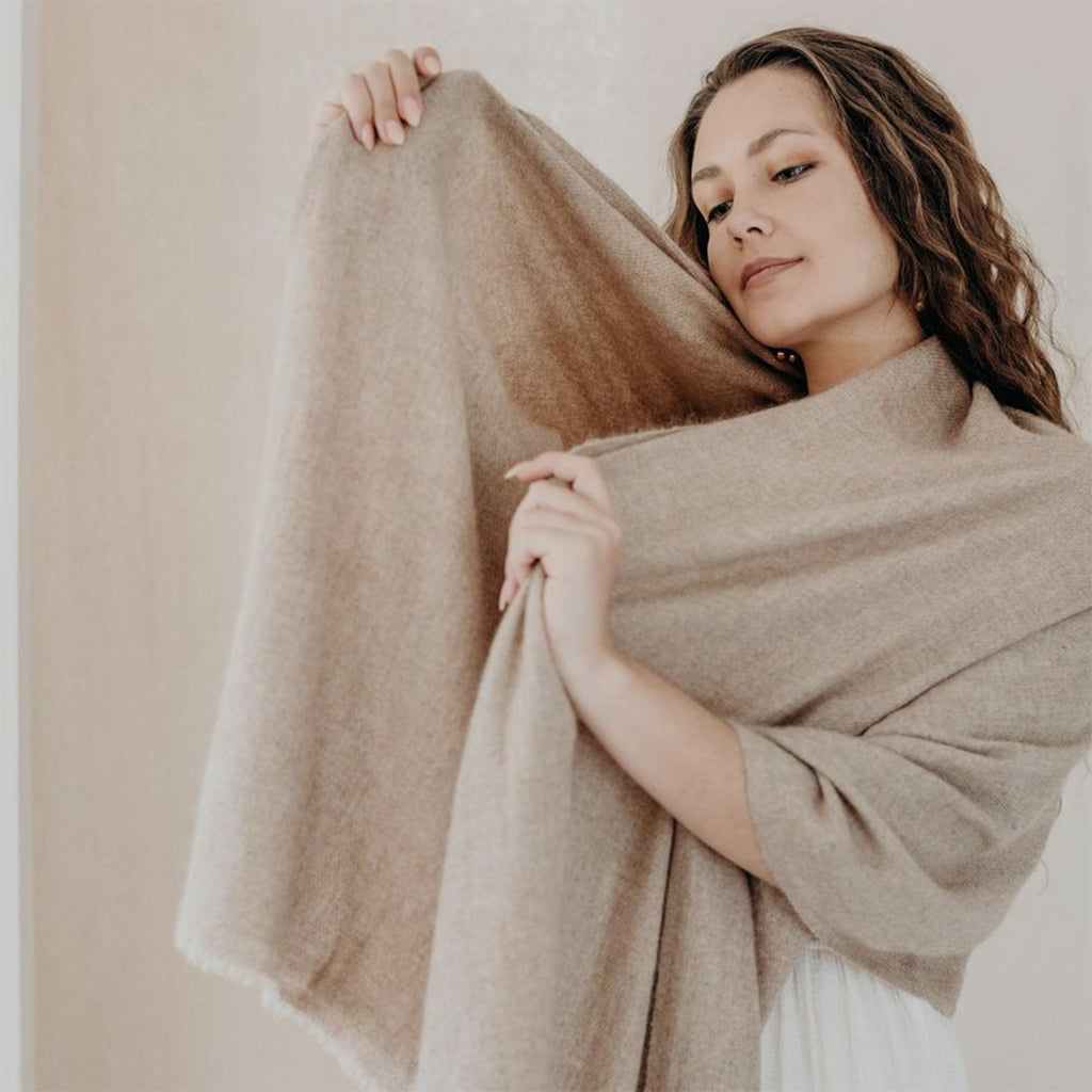 Latte Handloom Cashmere Scarf