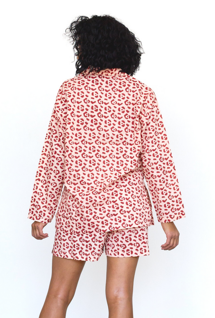 Organic Cotton Leopard PJ Set in Blush + Berry