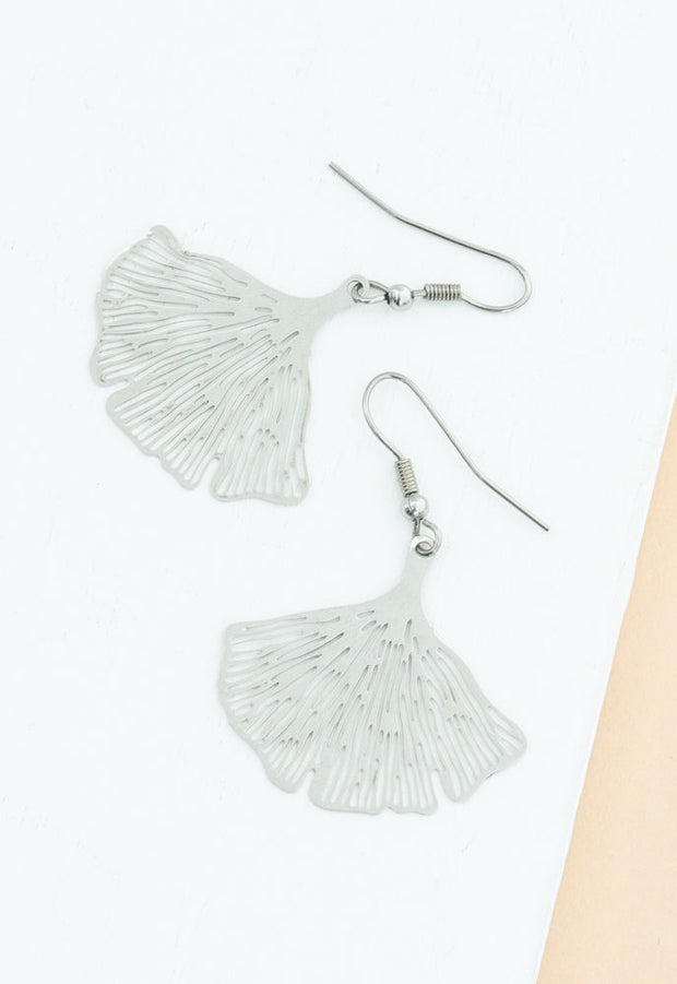 Ginkgo Leaf Earrings in Silver