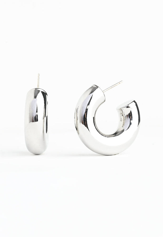 Bold & Bright Puff C Hoop Earrings in Silver