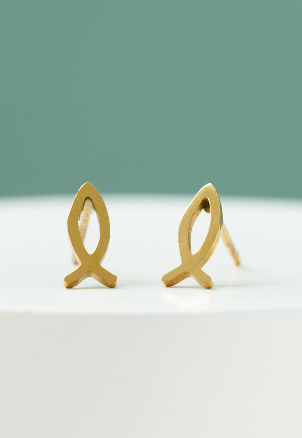 Ichthus Fish Studs in Gold