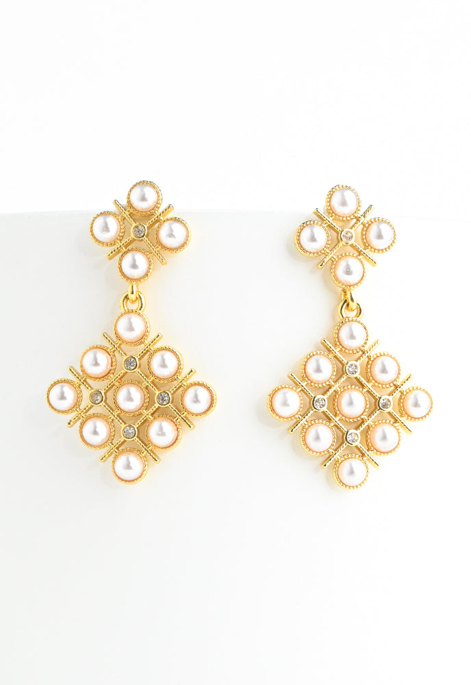 Pearl and Zircon Lattice Earrings