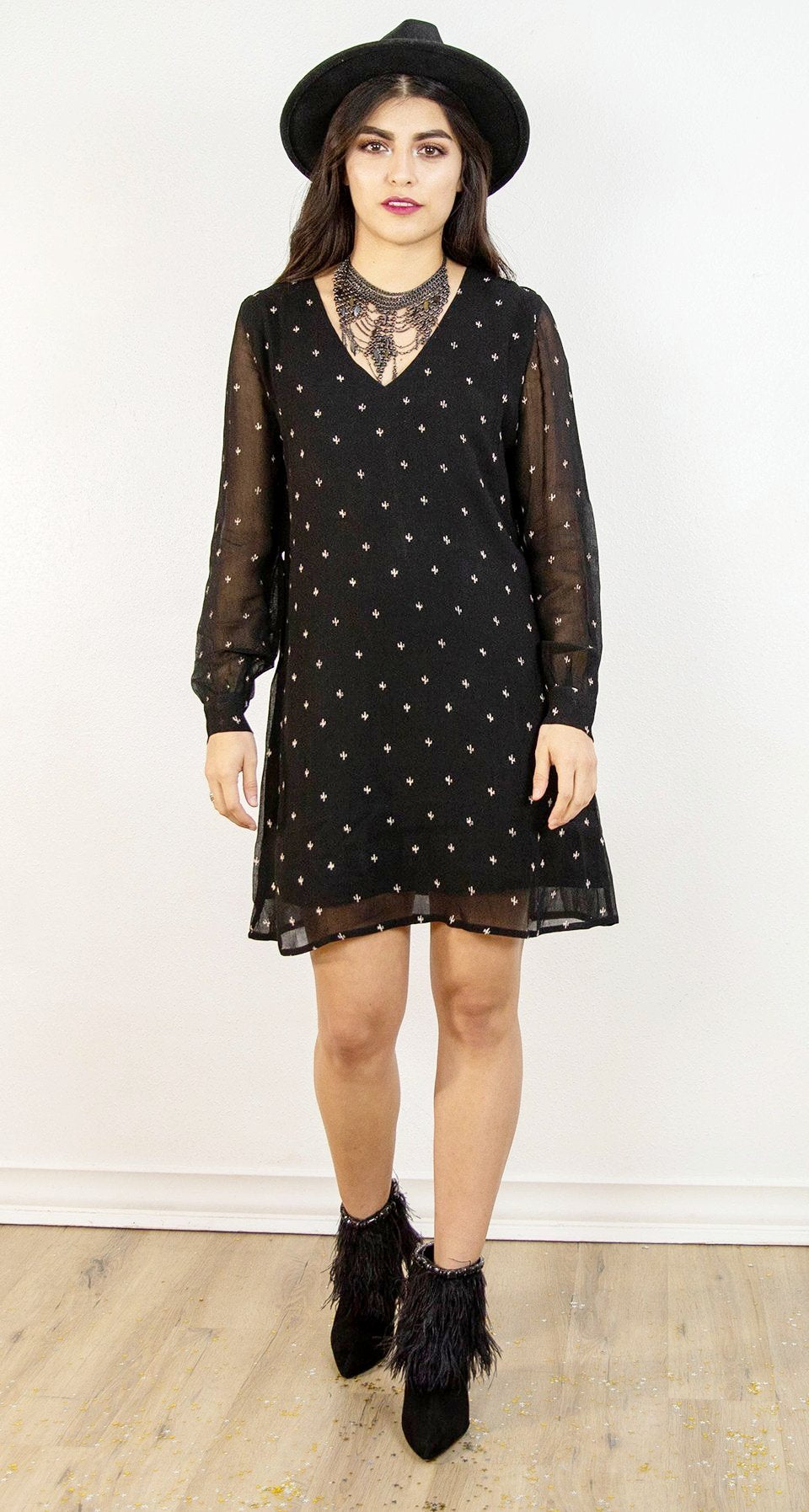 Baby Cacti Shift Dress in Black + Cream