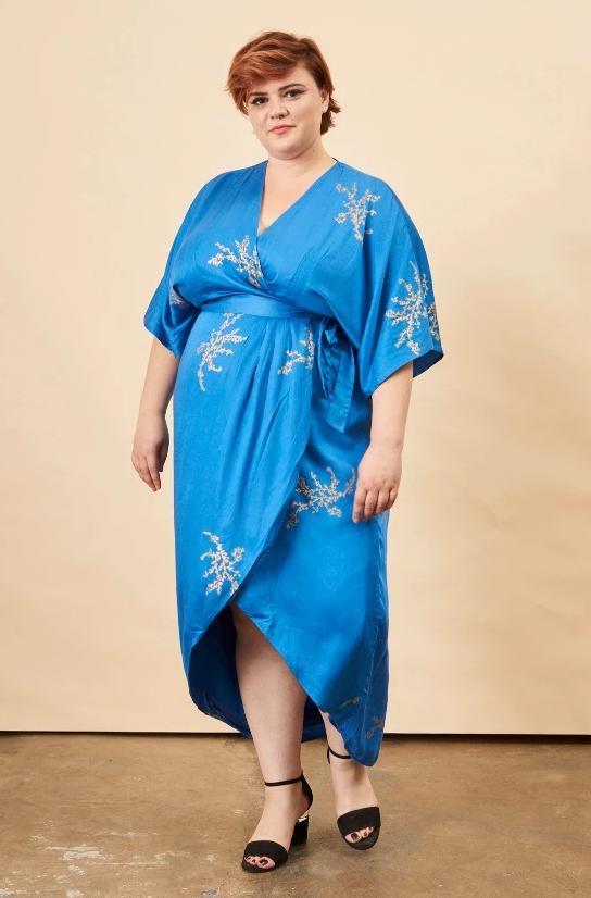 Cherry Blossom Maxi Wrap Dress Sapphire + Gold