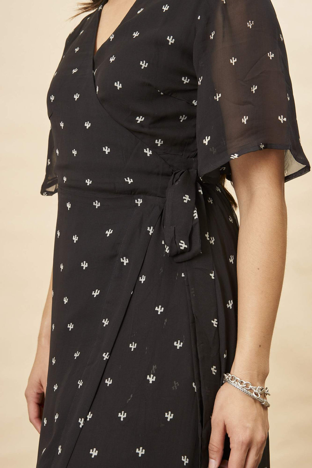 Baby Cacti Butterfly Sleeve Maxi Dress in Black + Cream