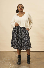 Stylized Feather Midi Skirt Black & Cream