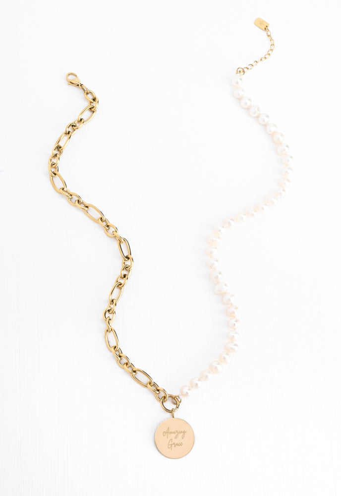 Amazing Grace Pearl & Chain Necklace