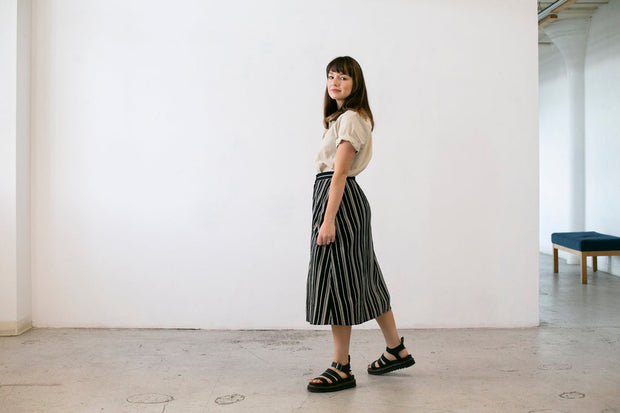 Isthmus Midi Skirt : Black & Oatmeal Stripe