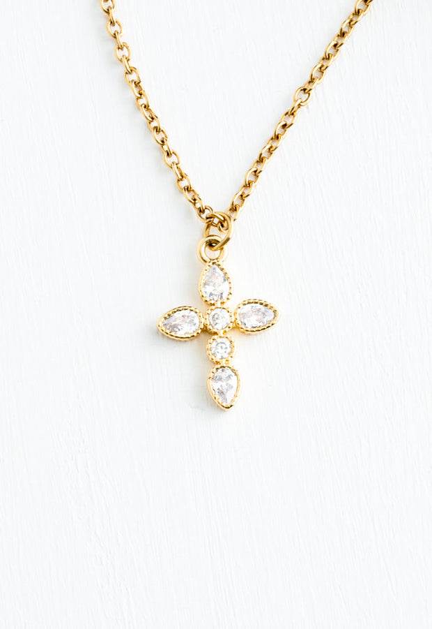 Shimmering Cross Necklace in Gold