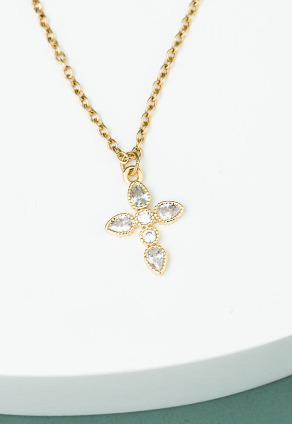 Shimmering Cross Necklace in Gold