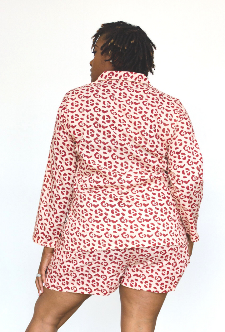 Organic Cotton Leopard PJ Set in Blush + Berry