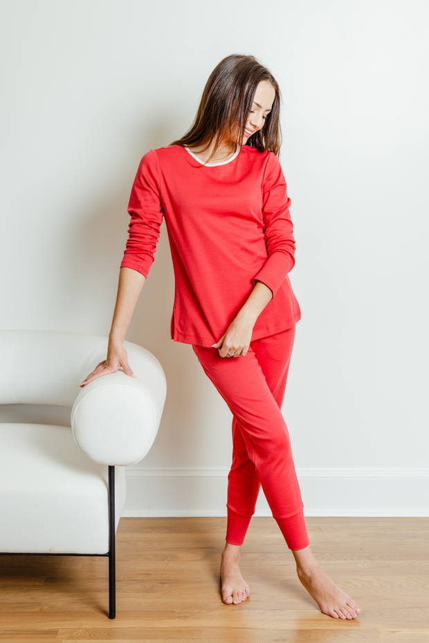 PIMA LONG SLEEVE JOGGER SET IN RED